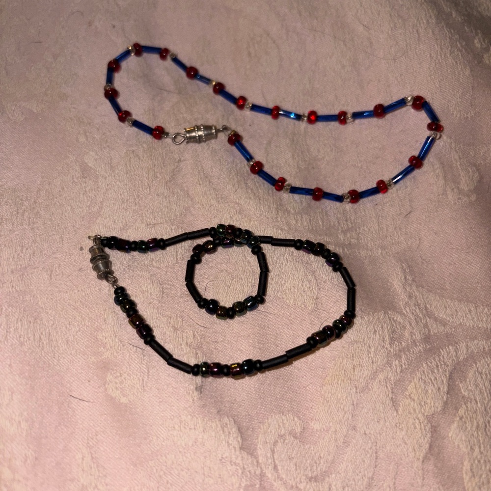 Set of 2 Beaded Bracelets or Anklets | Twist Barrel Clasps  | Unbranded